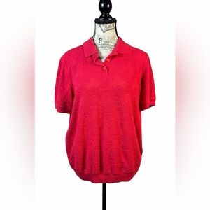 Alfred Dunner Vibrant Red Textured Short Sleeve Polo Shirt Size M